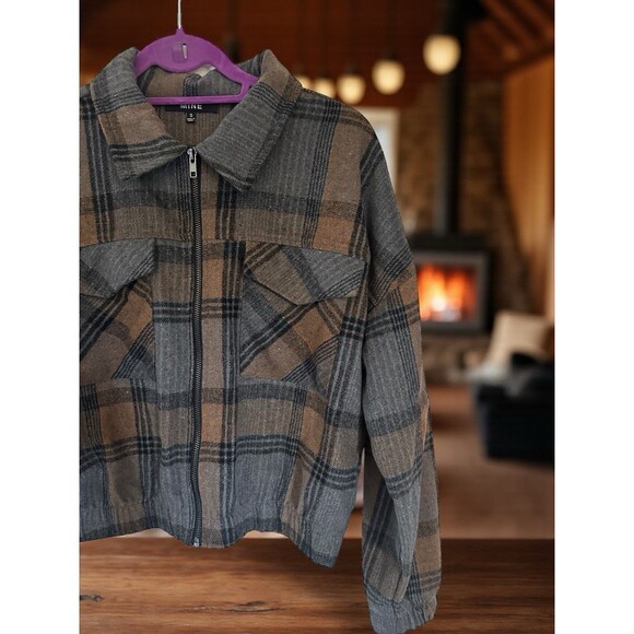 Plaid Zip-Up Cropped Bomber Jacket Size Small | Fall Shacket Aesthetic - Picture 2 of 16